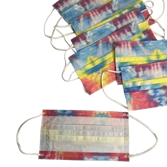 8 NEW TIE DYE PRIDE SINGLE USE FACE MASKS - Picture 2 of 2